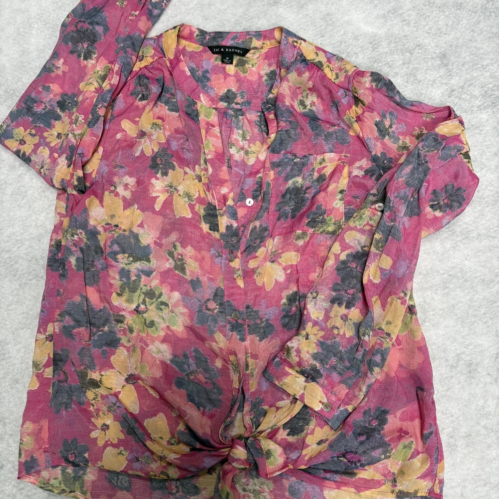 Zac & Rachel Pink Floral Button-Front Women’s Top